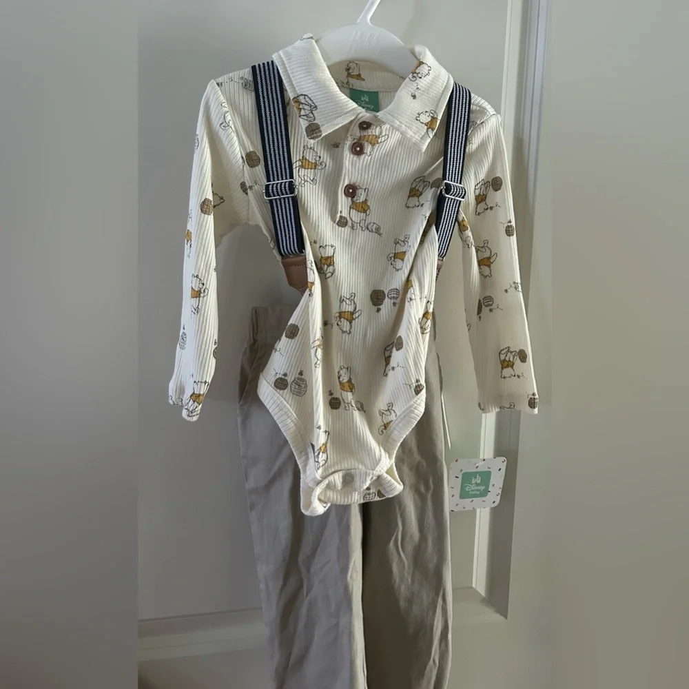 Disney Winnie Pooh 2pc Baby Boy Outfit (Bodysuit Pants with suspenders) 18month